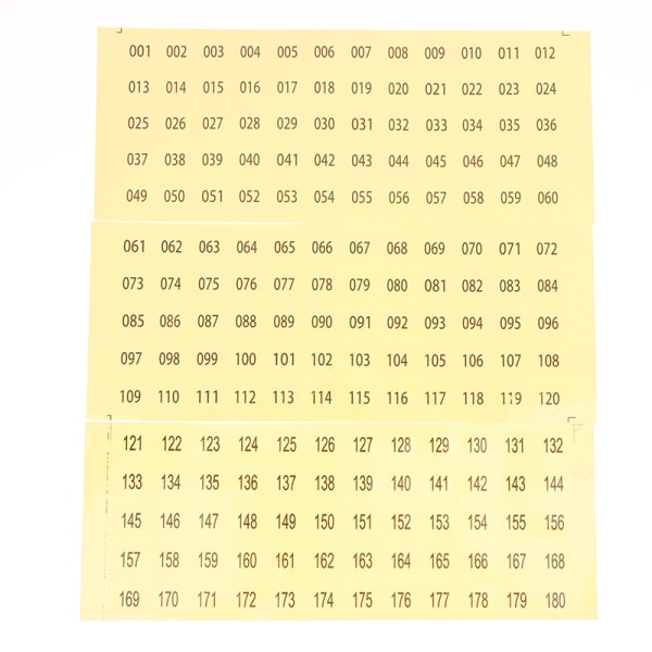 Vanntett Nummer 1-60/ 61-120/121-180 Etikettklistremerke For Nail P A2