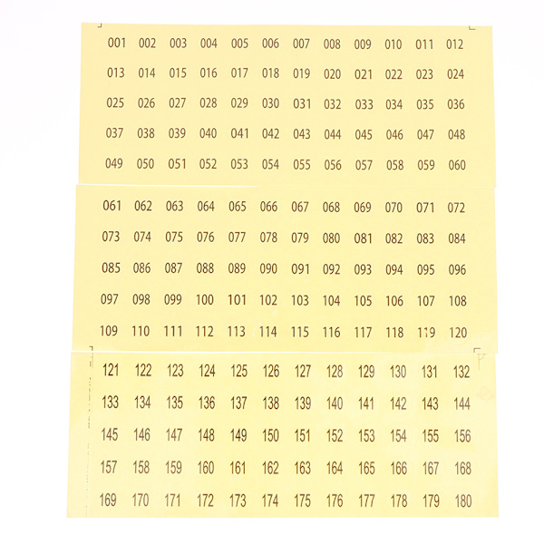 Vedenpitävä numero 1-60/ 61-120/121-180 tarratarra kynsiin P A1