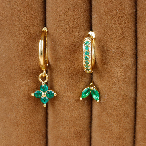 3st Gröna Kristall Zirconia Hoop Örhängen För Kvinnor Brosk P Gold&green