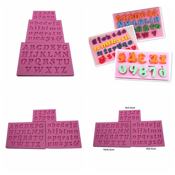 3 stk Nye Mini Bokstav&Tall Silikon Håndlaget Fondant Kake Dekor Pink Set