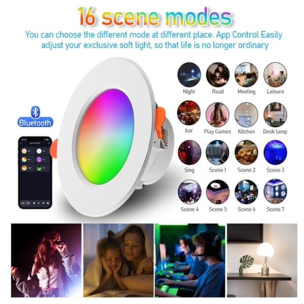 LED Downlight 10W Innfelte Downlights RGB APP Fjernkontroll Co White