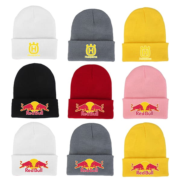 Broderad Red Bull Stickad Mössa Vintermössa Unisex Varm A4