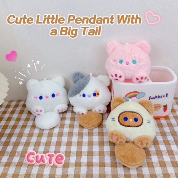 Tuan Tuan Meow Pendant Squeaking Tail e Cat Plush Doll Key Chai Brown