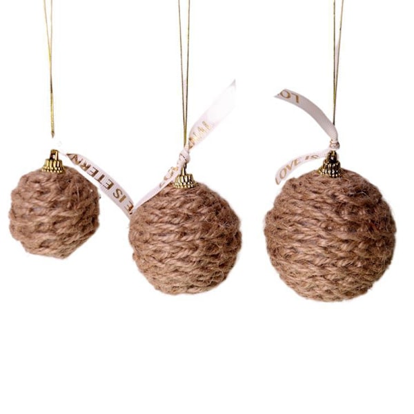 3 st julpynt i handgjord bomull och jute, hängande dekorationer 棕色
