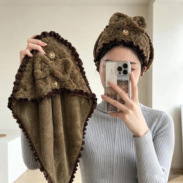 Koralfleece Sløjfe Tørrehårshætte Absorberende Print Hårhåndklæde Wrap Q A2
