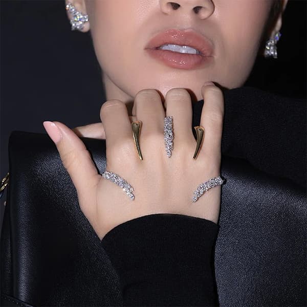 Boho Löv Zirkon Palm Manschett Armband Kvinnor Justerbart Mode Ba Silver