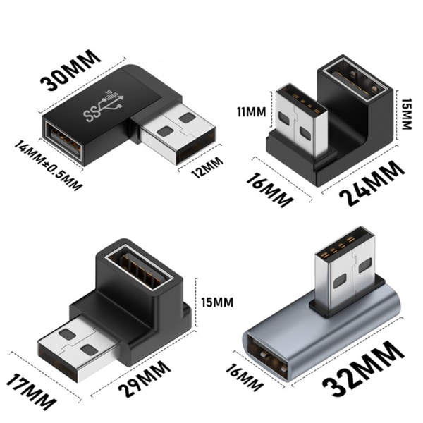 USB 3.0 hann til hunn 90 grader rettvinklet forlengelsesadapter A1