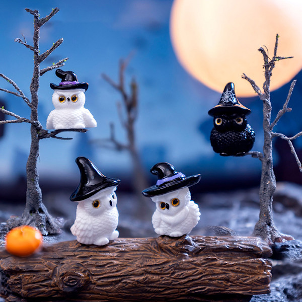 Mini Halloween-pynt Heks Spøkelse Gresskar Figur Mikroskopisk Land A4