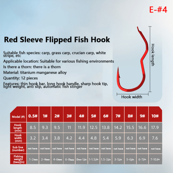 Punainen kalastuskoukku Terävä piikkikoukku, automaattinen käännös 12 kpl 4