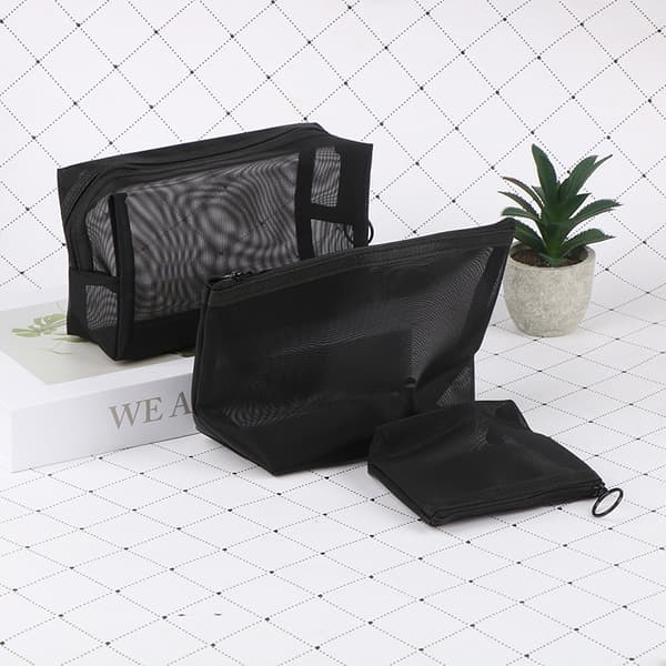 Mesh Makeup Case Organizer Oppbevaringspose Glidelås Toalettsaker Reise 3(square)