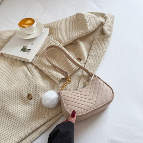 Kvinder filt underarm håndtaske med blød plys nøglering Fashion Vi Khaki