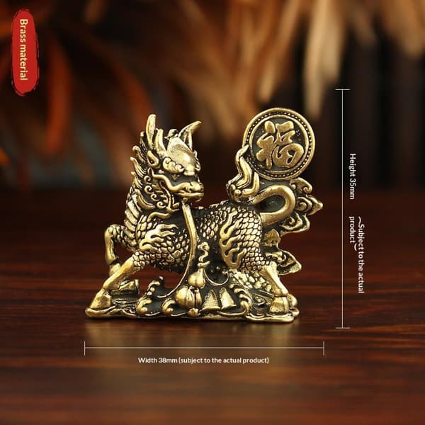 2 st/set Mässing Fu Karaktär Kirin Liten Prydnad Hemmakontor Co Copper