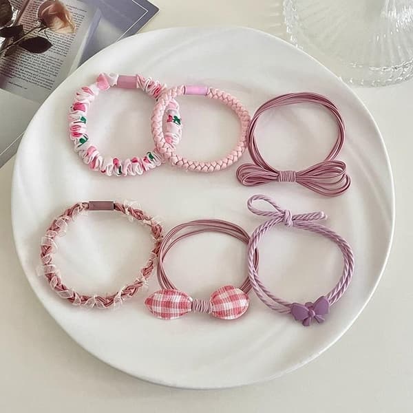 6 stk/sett Høy elastisk hårstrikk Scrunchies Hestehaleholder H A2