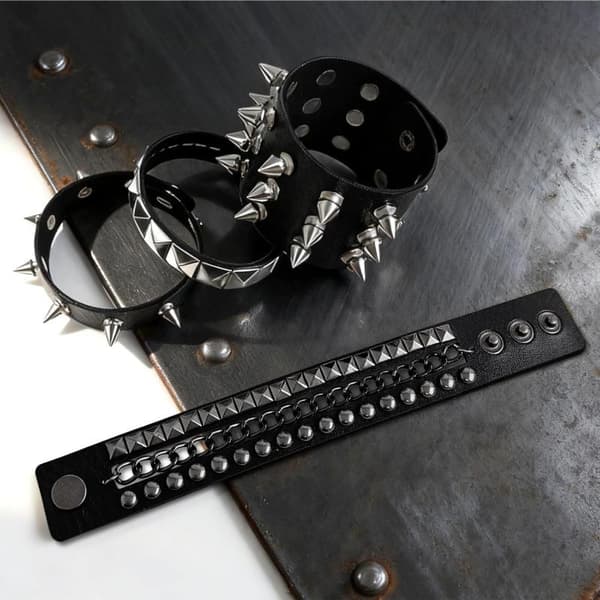 Gotisk Harajuku Nittearmbånd Sort PU Læderarmbånd Til Mig A3