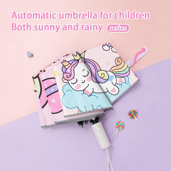 Automatiskt barnparaply fällbart svart självhäftande reflekterande Light pink