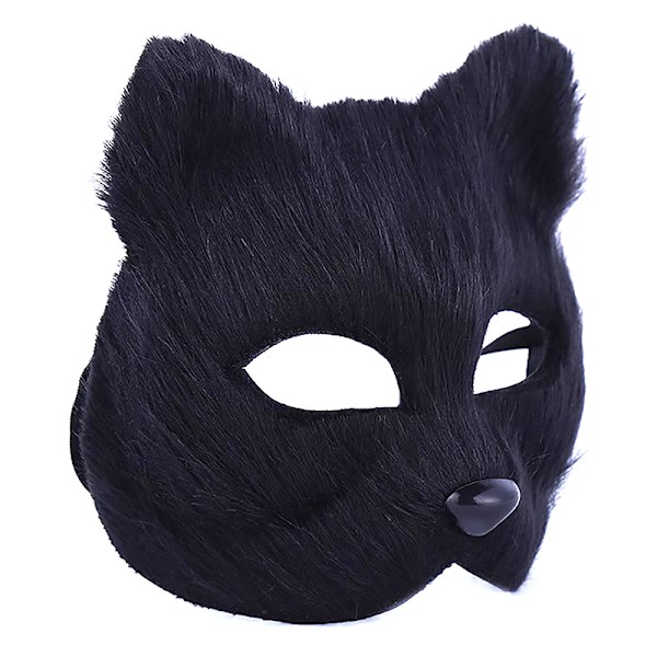 1PC Rävmask Päls Halv Ansikte Djur Katt Mask Halloween Cosplay Black