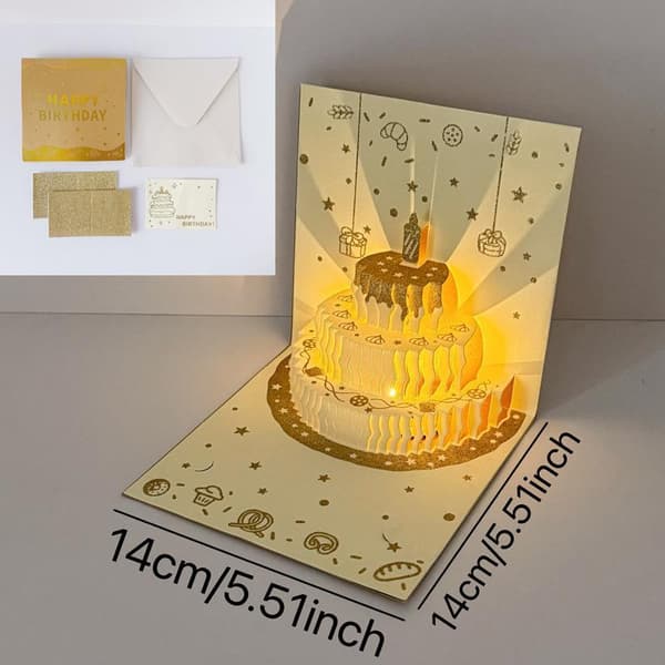3D Pop-up Grattiskort med Glitter LED-ljus och Musik A2