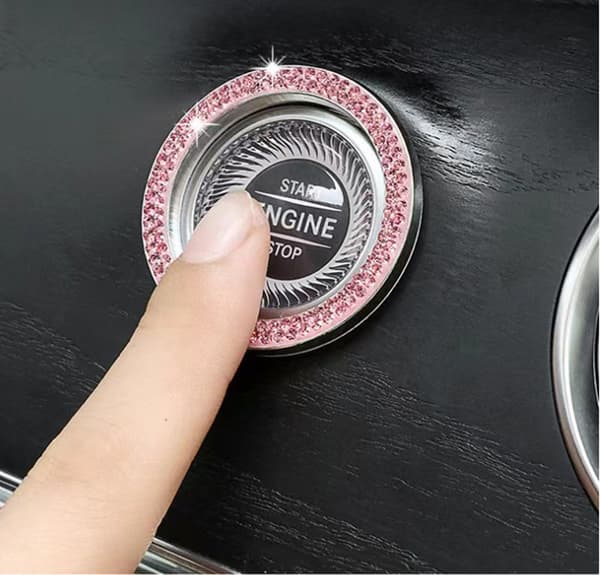 Bilmotor Start Stop Knap Dæksel Dobbelt Rhinestone Sticker Pr White