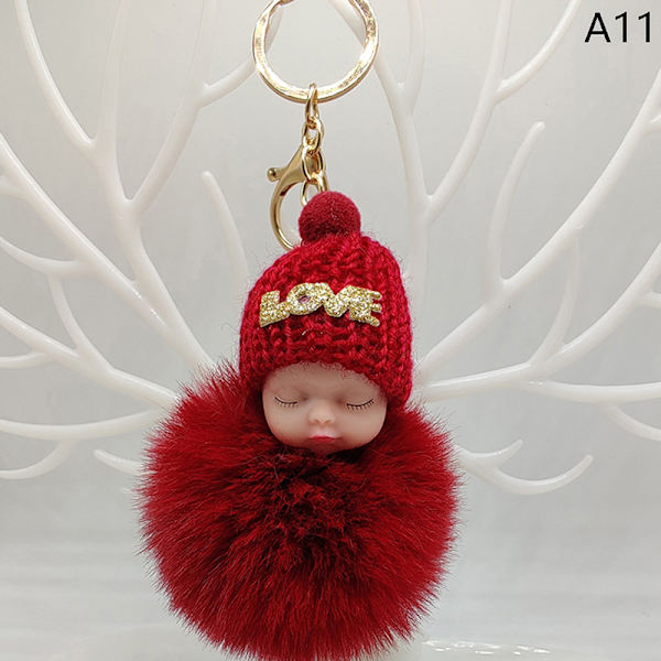 Sleeping Baby Avaimenperä ja Fluffy Pehmo Doll Avaimenperät Naisten Tytöt A11