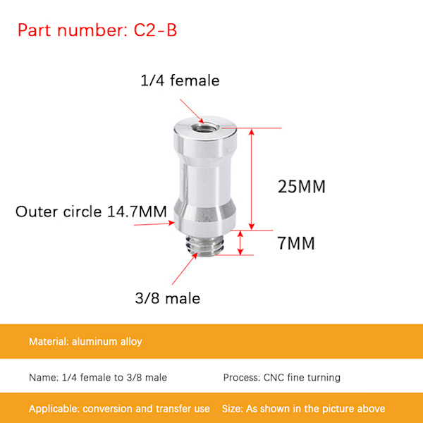 Konverteringsskruv 1/4 till 3/8 skruv Blixtstativ Stativskruvadap B