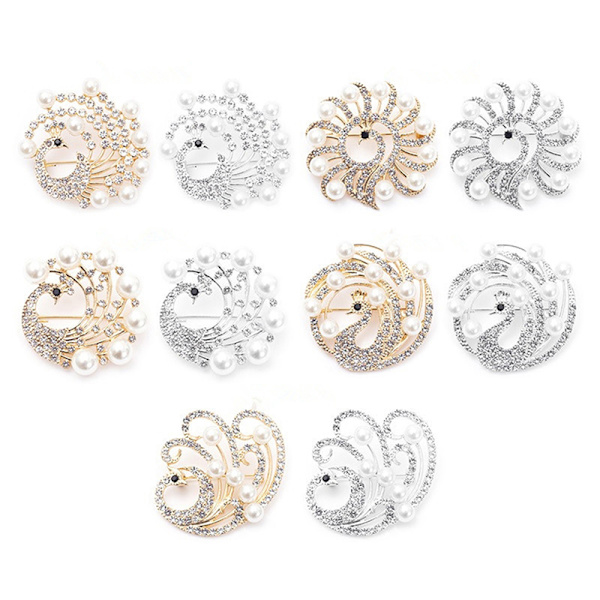 Pearl Rhinestone Peacock Brosje Dyr Corsage Brosjer Bryllup A3