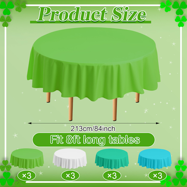 12 stk. 84\" St. Patricks Plast Rund Dug Grøn Gradient D Green