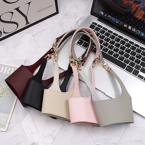 Leather Cup Cover Pouch Portable Water Bottle Sleeve Bag Leather Pink