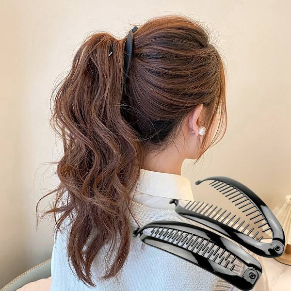 Banan Hårklemmer For Kvinner Jenter Wave Combs Hårnål Flett Cla BlackB 15cm