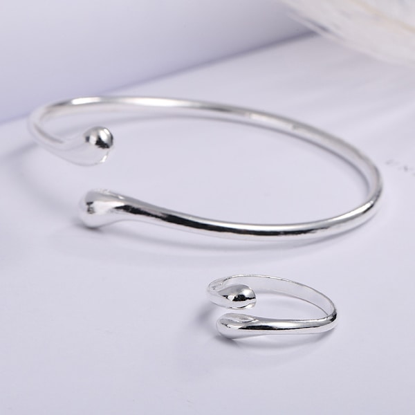 4 stk Fashion Teardrop smykkesæt til kvinder ring halskæde brace Silver