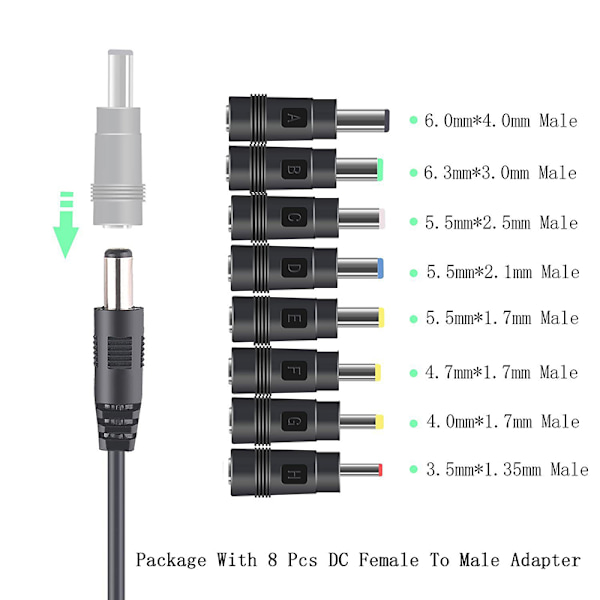 USB til likestrømkabel 5V til 12V Boost Converter 8 adaptere USB A8