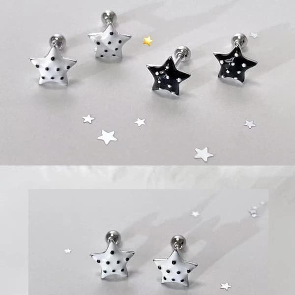 1 par e Polka Dot Star Stud Øreringe Hypoallergen Skruebagside A2