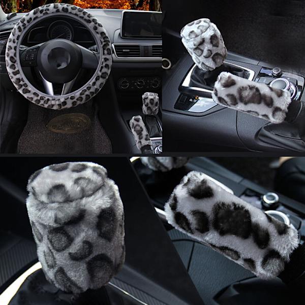 3st / Set Leopard Fluff Plysch cover Gray
