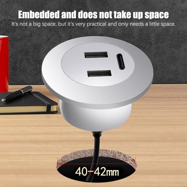 Embedded Desktop USB TYPE-C Oplader Møbelstik Multifunktion White