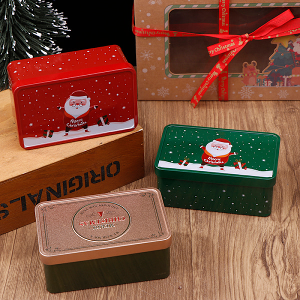 Rektangulær Juleboks i Tinnplate - Tom Kake- eller Godteriboks med Julenissen C