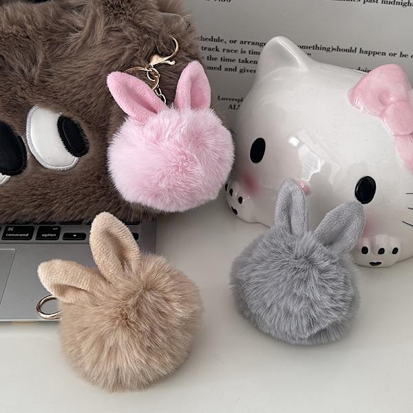 Kawaii Ears Pompom nøkkelring myk fluffy pels Nøkkelringveske P Gray