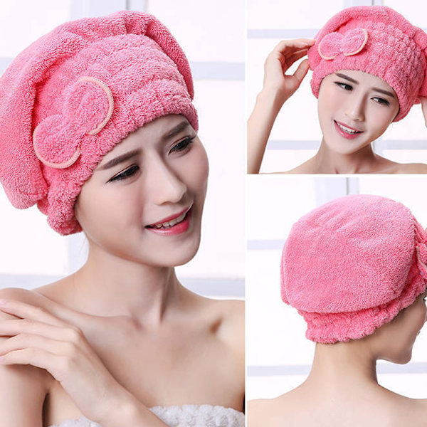 Mikrofiber Snabbtorkande Hår Bad Spa Rosett Wrap Handduk Mössa Ca Pink