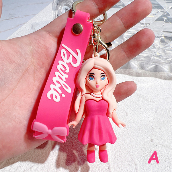 Pink Barbie Key Chain Doll Pendant Love Key Ring Headphone Case A