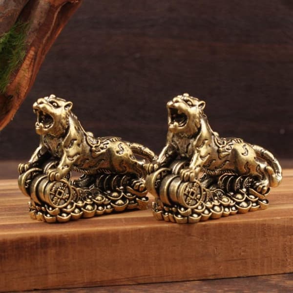 Antik Koppar Tiger Miniatyrfigurer Ornament Mässing Lycka Bronze