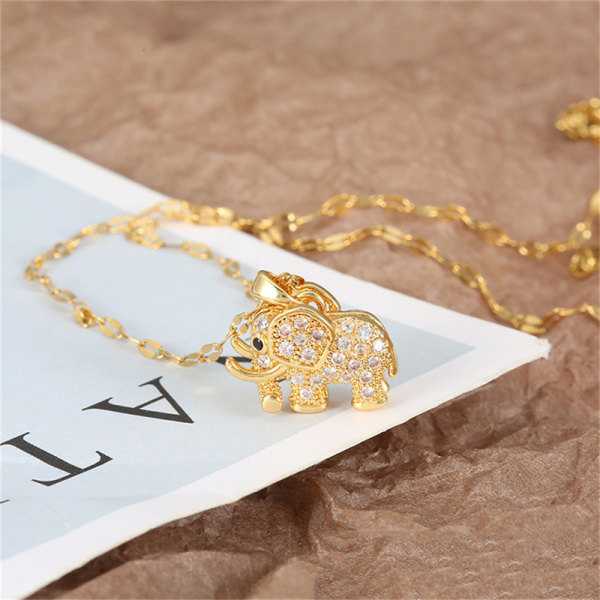 Kvinders luksus Cubic Zirconia Elephant Pendant halskæde Stainle