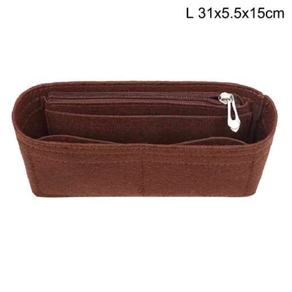 Multi-Pocket Women Insert Bag Handväska i filttyg Coffee L