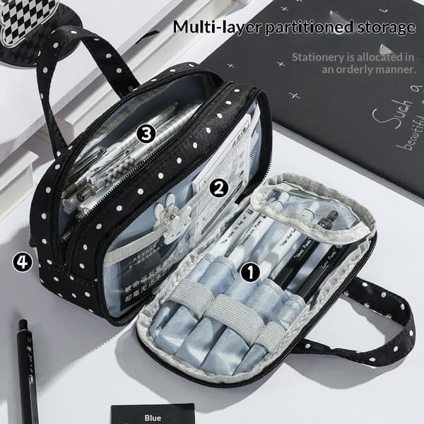 Rutete Polka Dot Blonder Penalhus Stor Kapasitet Multi Rom A2