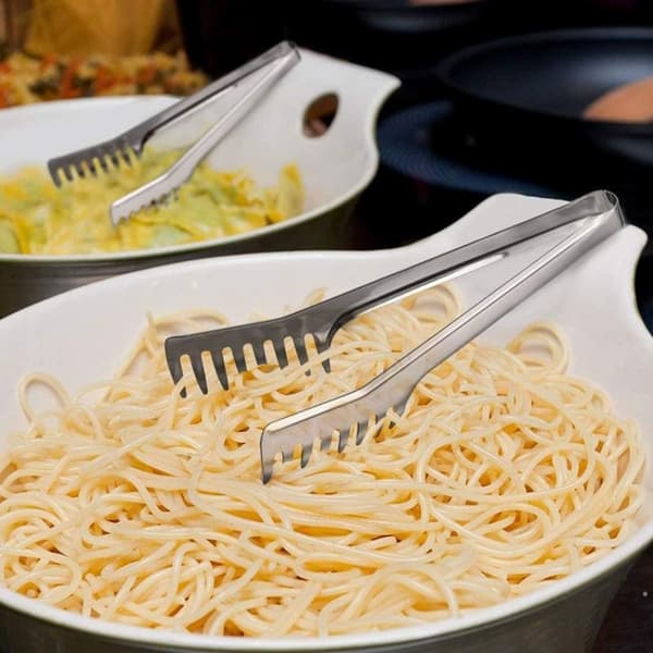 Multifunktionel rustfri stålclips grill spaghetti tang Silver