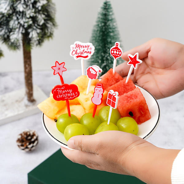 Julfruktgaffelset  Plocka Skivade Fruktgafflar Plast Tandpetare A5