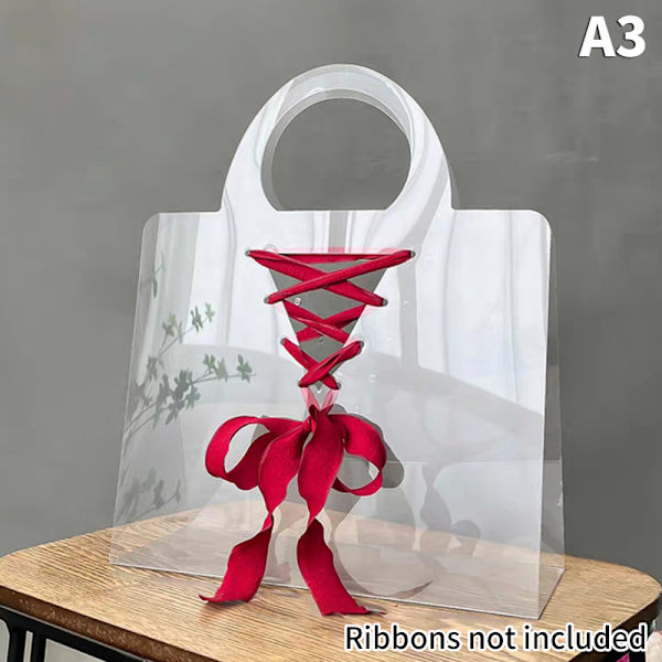 Transparent PET Färsk Blomlåda Bukett Handväska Blommor Wrappi A3