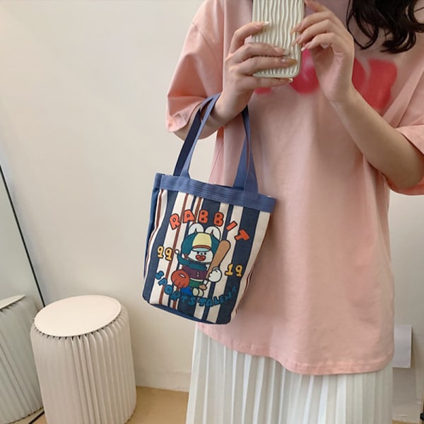 Tegneserietryk Lærredshåndtaske Fashion e Bucket Bag Damefrokost A15