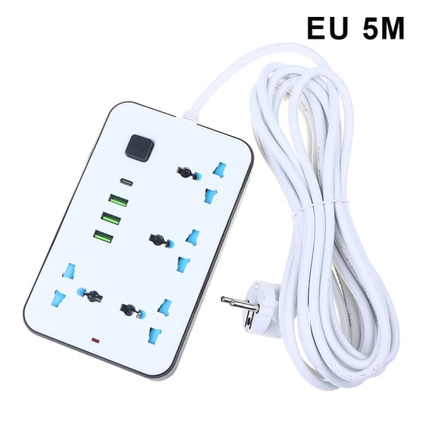 EU US Plug 2/3-pins strømskinne 1 TypeC 3 USB-porter 4-veis AC-uttak EU 2Pin 5M