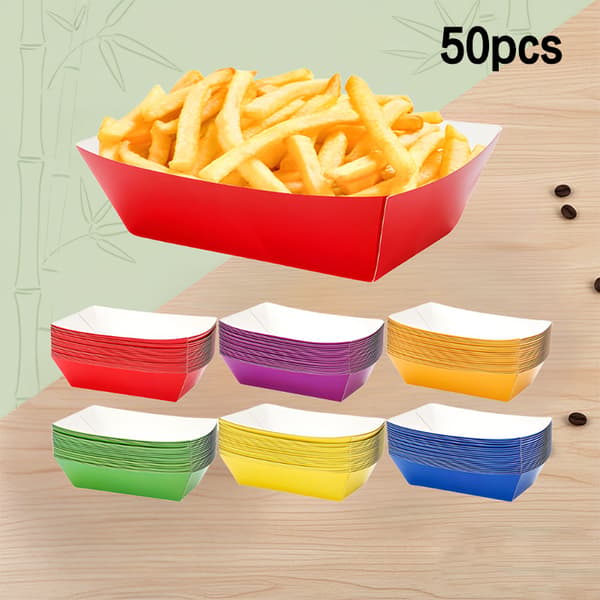 50 st färgglada båtformade tråg i kraftpapper, engångsbåtar i papper Red 50pcs