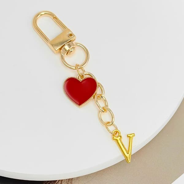 Nøglering med bogstav i metalhjerte, mode A-Z initial nøglering charms L