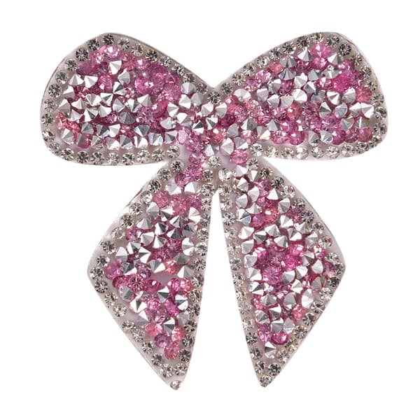 Rhinestones Bow Brodert Patch Iron on Sewing Crystal Appliq Pink