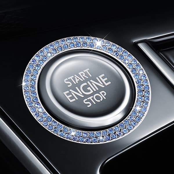 Bilmotor Start Stoppknapp Cover Dubbel Rhinestone Sticker Pr White